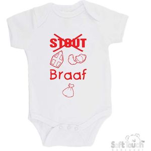 100% katoenen Romper ""Stout Braaf"" Sinterklaas Unisex Katoen Wit/rood Maat 56/62