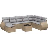 vidaXL - 9-delige - Loungeset - met - kussens - poly - rattan - gemengd - beige