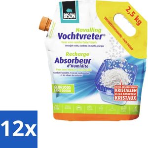 Bison - Original - Vochtvreter - Losse Kristallen - Navulzak - 2,5 KG - Geurloos - Voordeelverpakking - 12 stuks