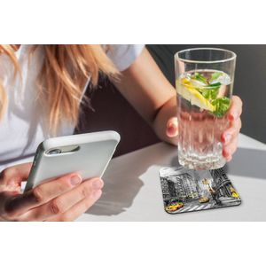 Onderzetters voor glazen - Schilderij - Stad - Auto - Geel - 10x10 cm - Glasonderzetters - 6 stuks