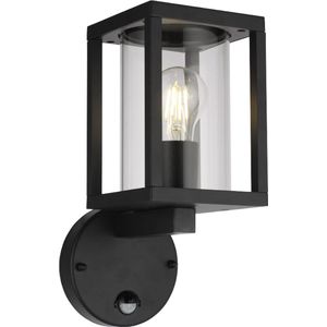 Olucia Amalie - Moderne Buiten wandlamp met bewegingssensor - Aluminium/Glas - Zwart