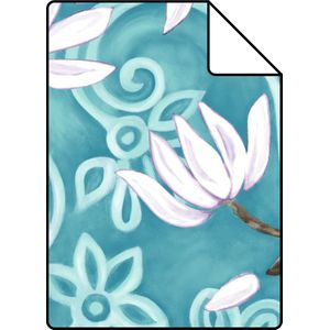 Proefstaal Origin Wallcoverings behang magnolia turquoise en roze - 346925 - 26,5 x 21 cm