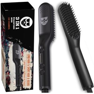 Baardborstel 3 in 1 - Baard stijltang en kam - zwart