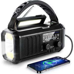 Noodradio - Solar Opwindbaar - 10.000mAh - Solar powerbank - Zonneenergie - Survival Noodpakket - Zaklamp Oplaadbaar - Noodpakket - Noodrantsoen - Zwart