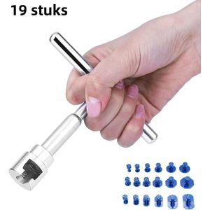 19-delige auto-deukreparatietool - Geen plaatwerk - Deukreparatietrekker - Inclusief T-stang deuktrekker en 18 auto-deuklipjes - Zilver + Blauw