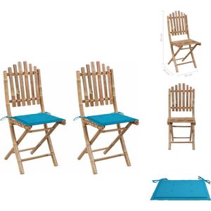 vidaXL Buitenstoelen Bamboe - Set van 2 - Koningsblauw - 100% polyester - Stoelafmetingen- 50 x 42 x 92 cm - Kussenafmetingen- 40 x 40 x 3 cm - Inklapbaar - Tuinstoel