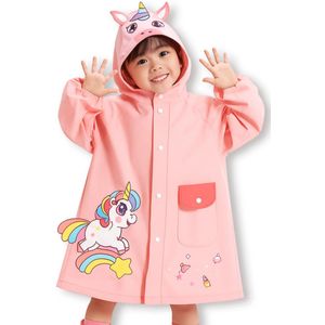 BoefieBoef Roze Kinder Regenjas Eenhoorn – S 1 tot 4 jaar – Peuter RegenPoncho – Premium EVA Waterdicht – Kleuter Regenmantel - Regen Winter School Buitenspelen – Knutseljas – Cadeau Tip voor Meisjes & Jongens – lengte 75-105 cm – Unicorn