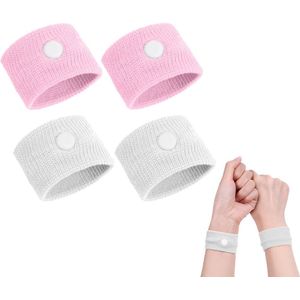 Polsbandjes tegen reisziekte, 2 paar polsbandjes Geschikt voor kinderen en volwassenen, polsbandjes tegen zeeziekte in de auto, polsbandjes met reliëf Geschikt voor op zee ((roze + wit))