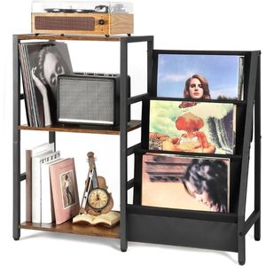 DailySupplies® Platenspeler Meubel – Stand Platenspelerstandaard Met Vinyl Opbergsysteem - Zwart