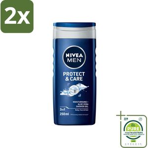 NIVEA Men Douchegel Protect & Care 250 ml - Voordeelverpakking - 2 stuks - Douchegel voor mannen - Aloë vera douchegel