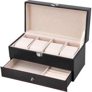 Horlogedoos voor 4 horloges - Etui voor dames en heren met opslag van sieraden (zwart)