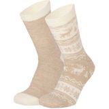 Apollo bedsokken / huissokken - rendieren - dames - 2-pack - beige - one size - Slofsokken