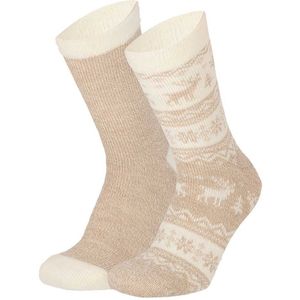 Apollo bedsokken / huissokken - rendieren - dames - 2-pack - beige - one size - Slofsokken