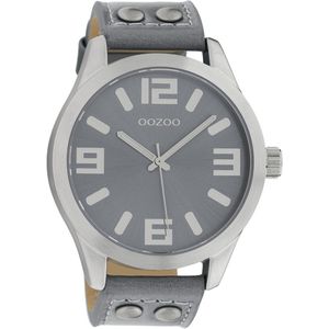 OOZOO Timepieces - Zilverkleurige horloge met aqua grijze leren band - C1060