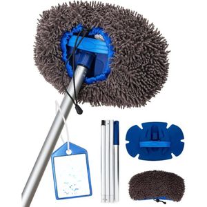 Professionele autowasborstelovertrek set 21x28cm (700 GSM) - Incl. Telescoopstang & 180° draaibare kop - Absorberende borstel Cover - Auto motorfietsen - Luxe wasborstel met lange steel Telescopische wasborstel