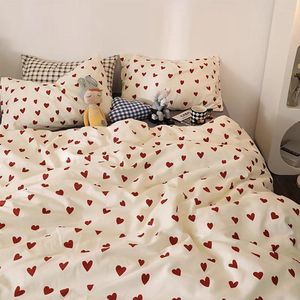 Meisjesbeddengoed 135 x 200 cm harten rood kinderbeddengoedset wit met rode harten 100% microvezel kindertienerdekbedovertrek en kussensloop 80 x 80 cm met ritssluiting