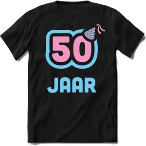 50 Jaar Feest kado T-Shirt Heren / Dames - Perfect Verjaardag Cadeau Shirt - Licht Blauw / Licht Roze - Maat L