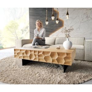 Salontafel Solu 120 cm natuur eiken 4 Lades poot zwevend metaal zwart 3D Front