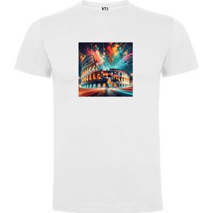 Wit T-Shirt met “ Kleurrijke Coloseum Rome a must see gebouw“ Print Full Color Maat L