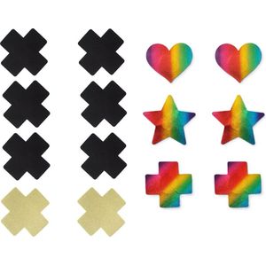 7 pairs of nipple covers - Tepelstickers Variety Pack - 7 Paar Tepelstickers - Boob stickers - Nipple stickers - Tepelplakkers -assortiment - Zwarte tepelstickers - Huidkleurig - Regenboog - Erotisch Feest - Festival - Gay Pride