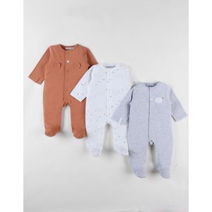 Noukie's 3 Pack - Pyjama - Unie - Katoen - Jersey - Olifant - Grijst, ecru , baksteen - 0 maand 50