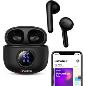 S-Combines Beam 3 - Draadloze Oordopjes - Bluetooth Oordopjes - Voor Apple iPhone en Samsung Android - Bluetooth 5.3 - LED Display - Headset - Earbuds oplaadcase - Geschikt voor Smartphone & Laptop - Zwart