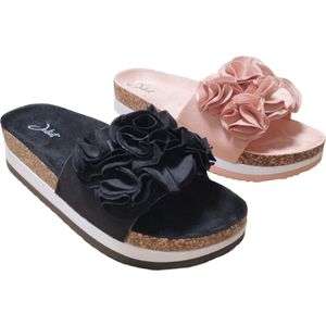 Slipper - Milou - Black - Zwart - Bloemen - Dames - Maat 38