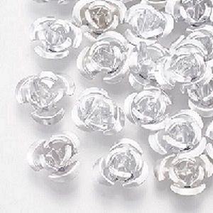 Aluminium kralen, zilveren rozen, 12x6mm. Verkocht per ca. 30 gram = ca. 320 stuks