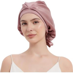 Livano Zijden Slaapmuts - Satijnen Nachtmuts - Silk Bonnet - Sleep Cap - Haarverzorging - Satin - Verstelbaar - Voor Zacht & Stralend Haar - Donker Roze