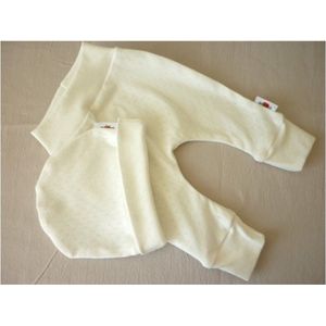 Oogappel Tricot Ajour Newborn Unisex Babykleding Babykleertjes Set (2-delig) Broekje en Mutsje Maat 56 - 0 tot 2 maanden - Ecru
