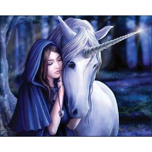 Diamond Painting Girl and Unicorn 50x40 cm vierkante steentjes