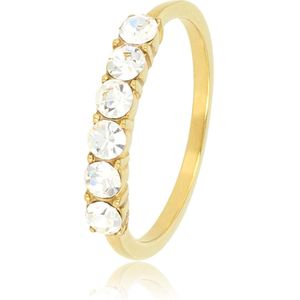 *My Bendel - Stijlvolle gouden damesring waarmee je straalt - Ring met 4mm grote kristal zirkonia stenen - Met luxe cadeauverpakking