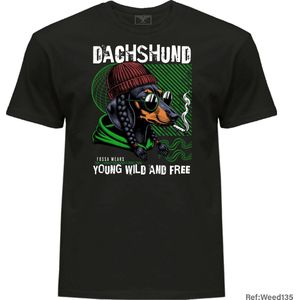 T-shirt for weed lover Cannabis Dachshund dog smokingTrendy T-Shirts 100%Cotton Fashion