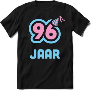 96 Jaar Feest kado T-Shirt Heren / Dames - Perfect Verjaardag Cadeau Shirt - Licht Blauw / Licht Roze - Maat 9XL