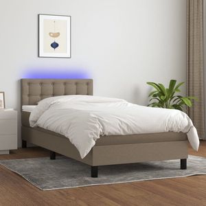 vidaXL Boxspring met LED & Matras Taupe 80x200 cm Boxspring Bed - Tweepersoons Bed - Led Lamp - Pocketed Spring Mattress - Adjustable Headboard - Taupecouleur