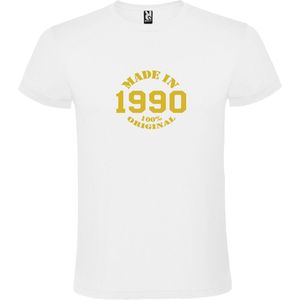 Wit T-Shirt met “Made in 1990 / 100% Original “ Afbeelding Goud Size XXXL