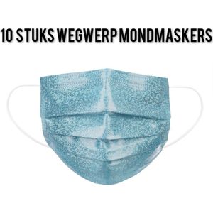 Glitter wegwerp mondmaskers - Turquoise - per 10 stuks
