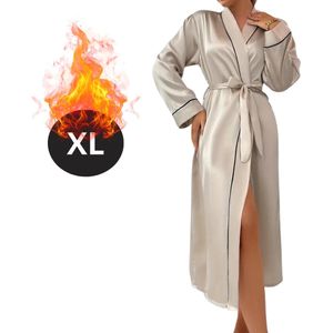Livano Satijnen Jurk - Slipdress - Pyama Dames - Badjas - Ochtendjas - Kimono - Erotisch - Kamerjas - Khaki XL