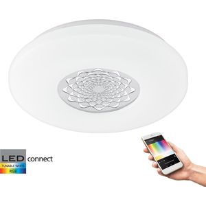 EGLO Connect Capasso-C - Wand/Plafondlamp - Wit en gekleurd licht - Ø340 - Wit/Chroom