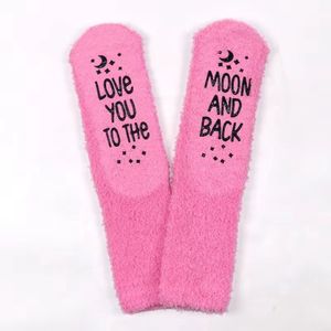 SilverAndCoco - Hou van Jou Vrolijke Huis Sokken Foute / Leuke Happy Grappige Valentijn Dikke Warme Vrouwen Socks / Verliefd Sok Outfit Katoen / Vrouwen Valentijns cadeau voor hem met Tekst Vriendin Vrouw Liefde - Love You to the Moon