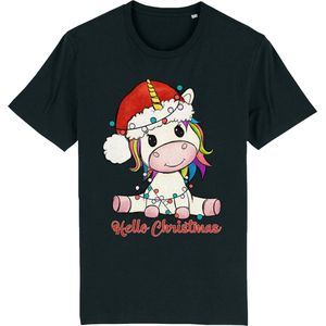 Jongens Meisjes T Shirt - Unicorn Kerstmis - Zwart - Maat 164