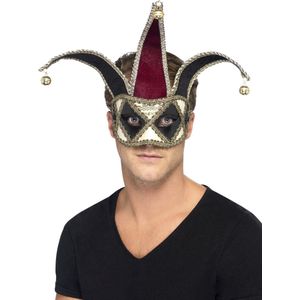 SMIFFYS - Zwart en zilverkleurig Venetiaans harlekijn masker voor volwassenen - Maskers > Venetiaanse maskers