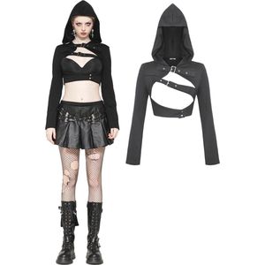 Dark in Love - Punk Hooded Cross-Strap Buckle Shrug Bolero - M - Zwart