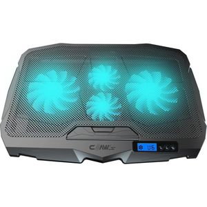 Claw's Tornado 4X Turbo LED Fan - Verstelbare ventilatorsnelheid & 6 verschillende standhoogteniveaus - met 2 USB-poorten - Metalen Mesh Base - Notebook Cooler met LCD-scherm - Zwart (Ondersteuning