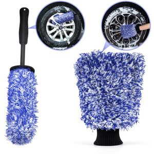 HENMI Velgenborstel Microvezel Washandschoen Autoreinigingsset, Microvezel Velgenborstel Verwijdert Moeiteloos Hardnekkig Vuil, Aluminium Velgenborstel Reiniging voor Alle Velgentypen