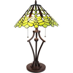 LumiLamp Tiffany Tafellamp Ø 41x62 cm Groen Wit Glas Kunststof Rond Tiffany Bureaulamp