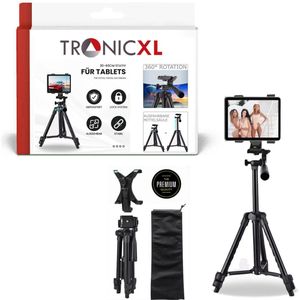 TronicXL Statief Set 3-delig - 30-60cm Tripod inclusief waterpas + Tablet Houder + Tas - Universeel tot 19,5 cm - geschikt voor Apple, iPad Mini, Air, Samsung, Android - 7 tot 10 inch - muziekstandaard – adapter - ¼ schroef