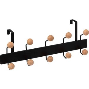 5Five Deur ophang kapstok - met 10 ophanghaken/knoppen - zwart/beige - B44 x H17 cm - metaal/hout