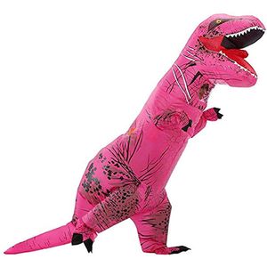KIMU® Opblaas Kostuum Kinderen T-Rex Roze - Maat 110 116 122 128 134 140 - Opblaas Pak - Dinopak Mascotte Opblaaspak - Opblaasbare Dino Dinosaurus Jongen Meisje Festival