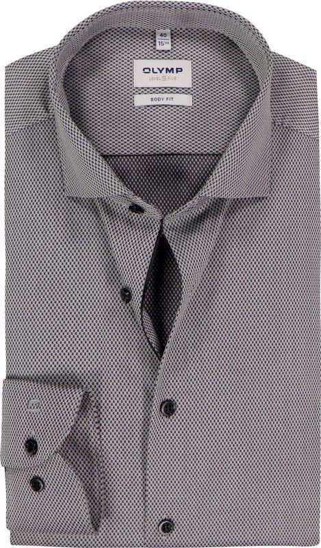 OLYMP - Level 5 - Body Fit Overhemd - Antraciet Grijs - Mouwlengte 7